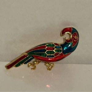 Gold Tone Bright Colored Parrot Brooch Pin